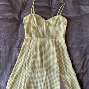 Sunday Best White and Green Gingham Mini Dress